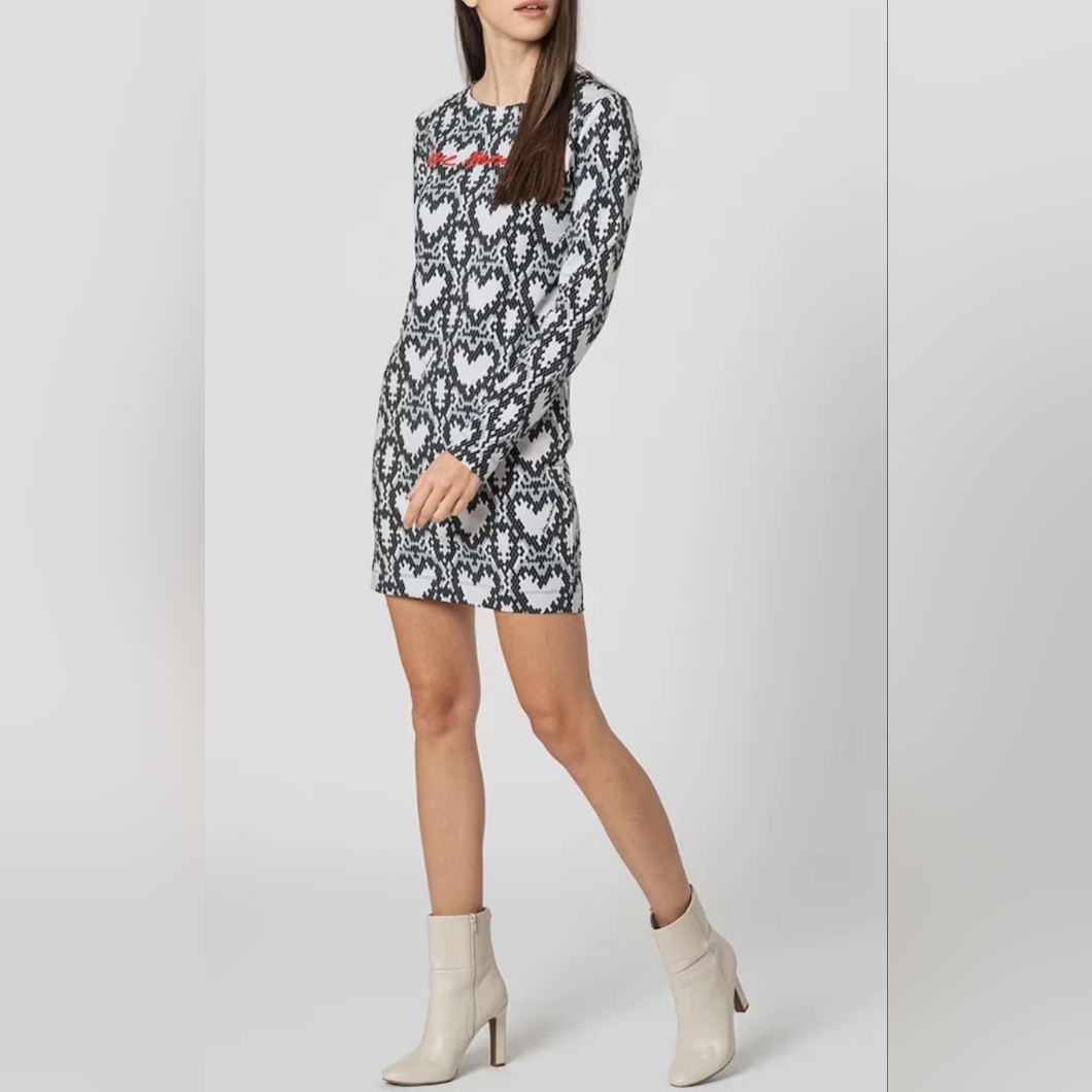 Moschino Black And White Long Sleeve Bodycon Dress